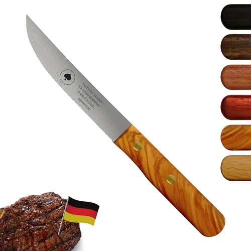 Steakmesser Solingen, Olive, Wellenschliff, Holzgriff, rostfrei, Steakbesteck, Steak, Premium, Pizza, Naturholz