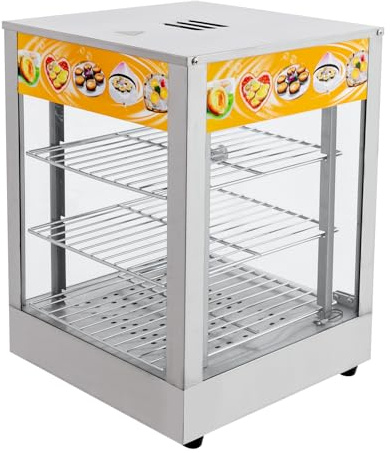 HarBin-Star Vitrina de acero inoxidable 3 niveles, 800 W, mostrador de calor iluminado, 30-85 °C