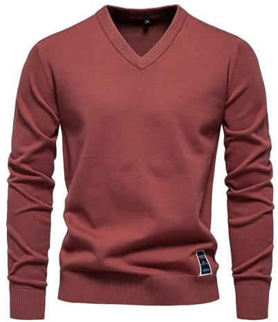 Jersey de punto para hombre con cuello en V, algodón, elegante jersey de punto fino, sudadera de manga larga, camiseta básica elástica de corte ajustado, suéter para otoño invierno hombre, casual