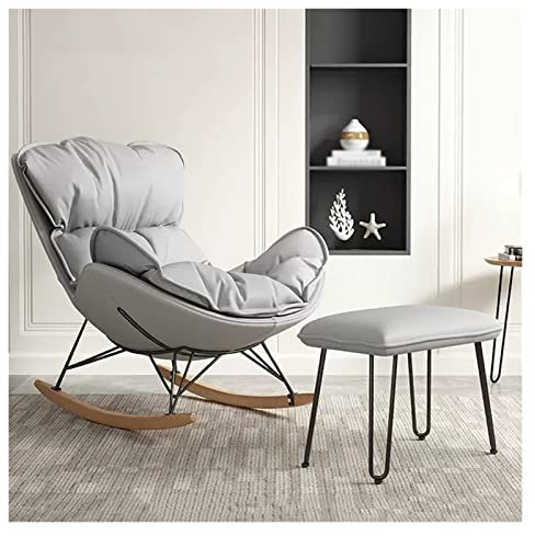 Akzent-Sofa-Sessel, Schaukelstuhl, Kinderzimmer-Gleiter, moderner Mid-Century-Stil, gepolsterter Liege-Schaukelsessel mit Ottomane für das Wohnzimmer, Schaukel-Akzent-Sessel mit Beinen aus Massivholz