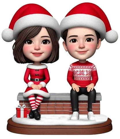 Wackelkopf-Figur, basierend auf Ihrem Gesichtsfoto, Weihnachtskostüm, Paar, handgefertigte Wackelköpfe, individuelle Figur als Geschenk für Weihnachtsgeschenke