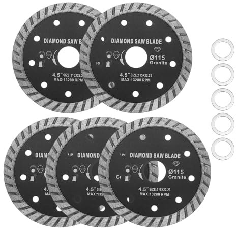 HARFINGTON 5pcs Diamond Saw Blade 4.5 Dia 7/8 Arbor Circular Cutting Wheel Durable Circular Saw Blade for Masonry Tile Marble Ceramics Concrete Cement Brick, Black