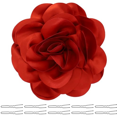 Grande broche en forme de fleur de rose - 6 cm - En tissu uni - Pour femme, bal de fin d'année, mariage - Accessoire vestimentaire, 20 x 17 x 3.5cm, Tissu de qualité supérieure