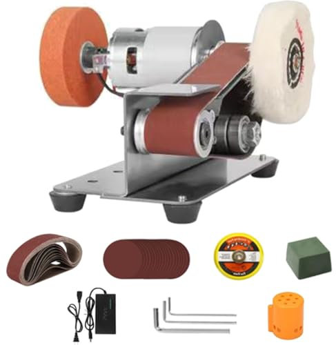 Kit levigatrice a nastro elettrica portatile con mini smerigliatrice da banco a 7 velocità, ideale for la fabbricazione di coltelli, lavorazione del legno, lucidatura dei metalli e artigianato fai da