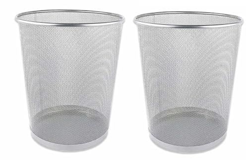Best House | Metal Mesh Bin | Round | GRAY | 2 Pcs | Waste Paper Bin | Metal Wire Waste Basket Trash Can, Lightweight and Sturdy Rubbish Bin, Ideal for Kitchen Home Office Living Room (Pack of 2)