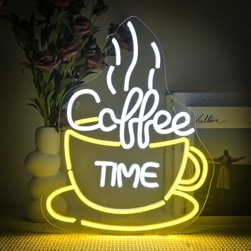 SIGNSHIP Coffee Time Neon Schild, Kaffee Led Schild für Wanddekoration, Neon Sign Zeichen Licht Kaffeegeschäft, Leuchtschild Wand Dekor für Kaffeehaus,Cub,Restaurant,Bar,Geschenk