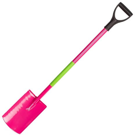 Mivos Runder Gärtnerspaten aus Gehärtetem Borstahl - 115 cm - Gartenspaten für Frauen mit Breite Trittkante - Grabspaten mit Ergonomischem Stiel und D-Griff - Damenspaten - Hergestellt in der EU