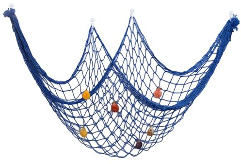 Red de Pesca Decorativa, 1m x 2m Redes Decoracion con Conchas, Red Decoracion Marinera, Red de Pesca Natural para Colgar Fondo, Red Pesca Decorativa Azul para Hogar, Sala de Estar, Dormitorio, Fiesta