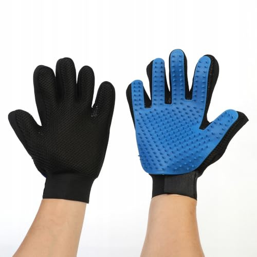 PetMix - Tierhaarentferner Handschuh - Katzenhaarentferner - Katzenbürste - Hundebürste - Fellpflege - Massieren - Für Trocken und Nassgebrauch (Blau)