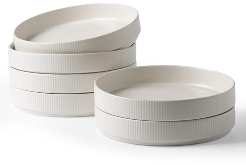 Richmount Star Keramikschalen Set 6, 21cm Pastateller Groß Tief, Suppenteller für Salat Dessert, Mattes Beigeweiß