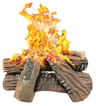 Heyfurni Troncos de chimenea de gas, 5 troncos grandes de cerámica para leña, decoración navideña para hoguera de propano, troncos realistas para chimenea