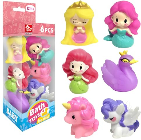 Beria Bath Toys for 3+ Year Olds Girls 6 PCS Mould Free Bath Toys | Mermaid Baths Toy, Girls Gifts for 3 4 5 6 7 8 Years Old, Birthday Presents for Babies, Water Play Games Swimming Toy