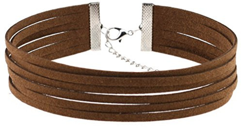 Blausky 1 Stück Halskette Damen,Mehrschichtig Gotisch Choker aus Wildleder Vintage Halsband Kette Schmuck Verstellbar Lolita Kostüm Zubehör für PartyHalloween Karneval Maskerade,Braun