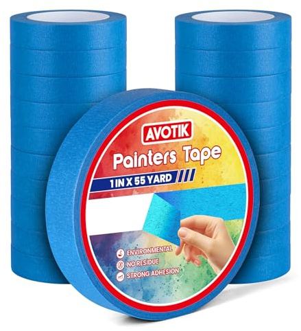 Avotik Blue Painters Tape 20 Rolls: Masking Tape 1 Inch Wide x 55 Yards - Painter's Tape Blue Masking Tape for Walls Painting Packing, Wood, Floors, DIY, Total 1100 Yards