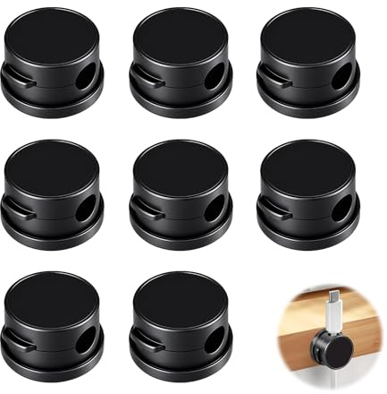 8 Pack Spring Cord Organiser, 360° Rotatable Adhesive Cable Clips Holder, Reusable Wire Tidy Clips for Desk, Nightstand, Car, Wall, Office, and Kitchen, Phone Charging Cord Organizer