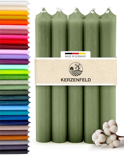 Premium Stabkerzen Jade Grün durchgefärbt, 10 Stück, 180mm x 22mm | Made in Germany, Lange Brenndauer 8+ Stunden - Bunte Spitzkerzen Ohne Tropfen & Rußen - RAL-Zertifizierte Haushaltskerzen