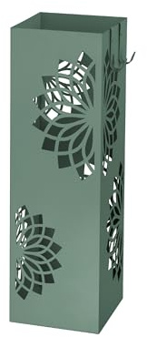 Baroni Home Portaombrelli Design Verde Moderno Porta Ombrelli in Metallo con Mandala 2 Gancini e Vaschetta Scolapioggia Rimovibile 16X16X49 cm