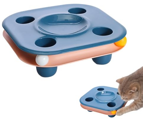 Pitjeck 2 IN 1 Interaktives Katzenspielzeug mit Track Ball & Katzenfutternapf, Futtergreifloch, Simuliert Graben Jagdverhalten, Rutschfester Boden für Katzen, Innenbereich Selbstbeschäftigung