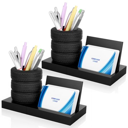 MAQUITA 2Pcs Tire Shape Stationery Set Car Salesman Gift Tire Stack Pen Holder Business Card Holder Car Salesman Desk Accessories for Desk Office Mechanics Gifts