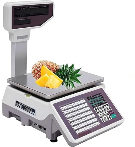 LMzythrop Balance d'impression D'étiquettes,Balance Numérique de Codes à Barres,Double Affichage Avant et Arrière,63 Touches de Raccourci pour Supermarché,Balance Numérique Commerciale
