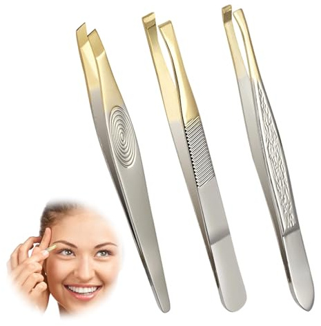 Pinzas para cejas,Pinzas Depilar Profesionales,Tweezer Pinzas de Depilar Profesionales Cejas,para Pelos Faciales, Pelos Encarnados,para extensión de pestañas,Oro