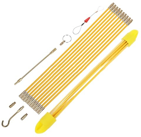 10 x 33cm 4mm Fibreglass Cable Rods for Electrical Wiring Installation, Fish Tape with Connectors, Hook End and Storage Case