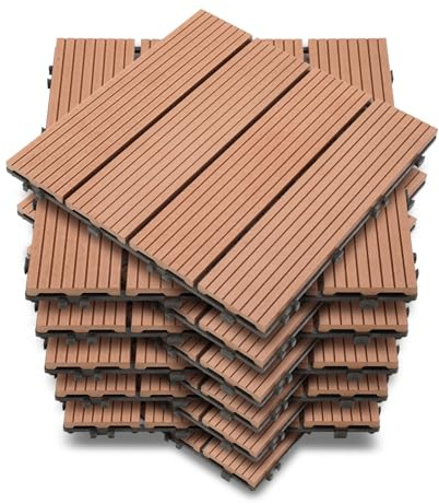 Vkechh WPC terrassplattor, klickplattor terrass och balkongplattor i 30 x 30 cm brun. Terrassbrädor med dränering, 33 stycken (3 m²) som ett väderbeständigt golvbeläggning.