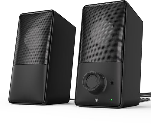 kstime PC-högtalare med Bluetooth 5.4, 14 W RMS Bassreflex 15° lutande stereoljud - USB och AUX-portar, inbyggd mikrofon, hörlursuttag för PC, bärbar dator, smartphone (inte för TV)