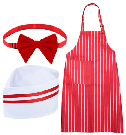 Koncessionsställ kostym - polyester, 30,71 tum, filmkostym, randiga strumpor | komplett outfit set med förkläde, fjärilsknut, cosplay-hatt, fest, rollspel, använd