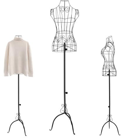 Mannequin de couture semi-corps en métal - Hauteur réglable de 140 à 160 cm - Avec support - Pour boutiques, vitrines, magasins de mode, vêtements et décoration