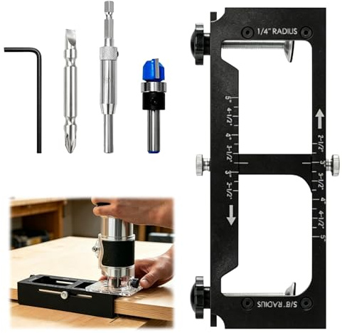 Eborrkee Door Hinge Jig, Aluminum Alloy Door Hinge Template Adjustable | Adjustable Door Hinge Jig, Fits 2.5-5 Hinge Length, 1/4 & 5/8 Radius & Square Corners, Woodworking Slotting Tool