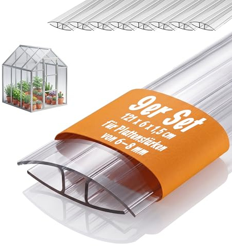 Relaxdays H-Profil für Doppelstegplatten 9er Set, 6-8 mm Plattenstärke, UV & wetterfest, 121 cm lang, Polycarbonat, klar