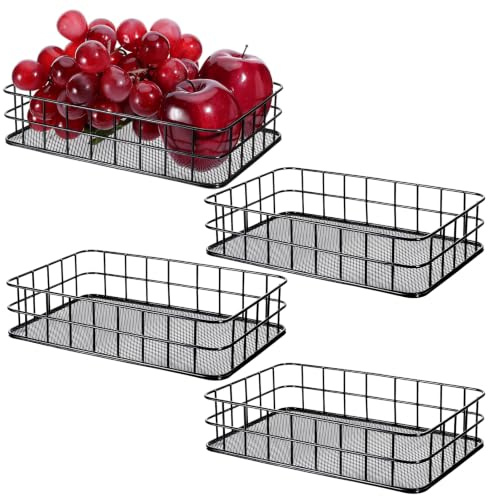 INTERWARM 4 Stück Schwarzer Metall Drahtschrank Organizer Zur Aufbewahrung 16x24.7x5.55cm Dicke Aufbewahrungsschale Aus Eisengitter Netzkorb Aufbewahrungsbehälter Drahtkorb Für Büro Zuhause Kosmetik