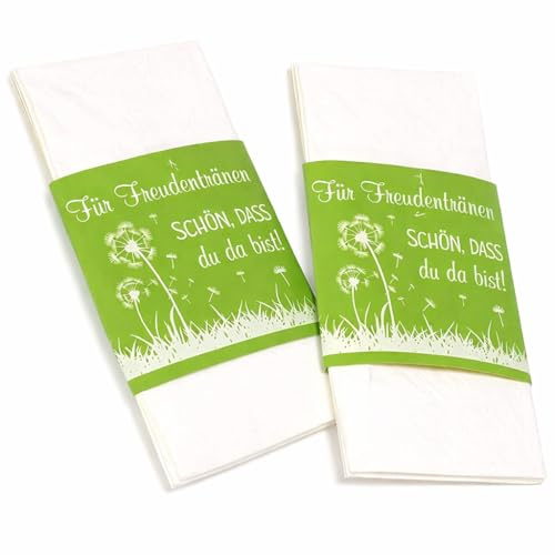 Hochzeitsshop Weddingtree 50 Freudentränen Banderolen Hochzeit Pusteblume grün – Taschentuch Banderolen für Freudentränen – Hochzeitsdeko Kirche & Standesamt – Gastgeschenk Hochzeit