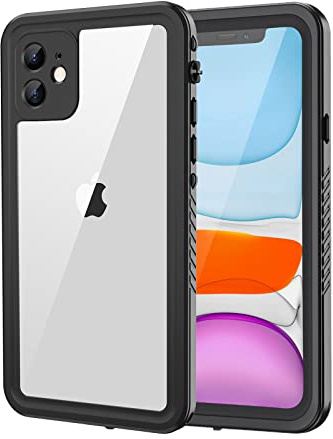 Lanhiem für iPhone 11 Hülle IP68 Wasserdicht Stoßfest, Schwarz | Handyhülle 360 Grad Ganzkörper, Staubdicht Schneefest Outdoor Panzerhülle, mit Eingebautem Displayschutz