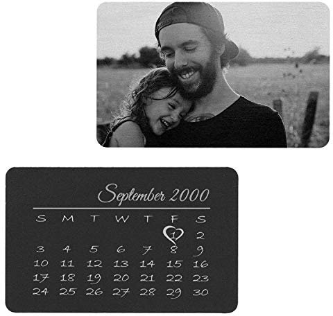 Personalisierter Kalender mit spezieller Datumsanzeige, personalisierbar Black Custom Date + Picture Engraving 53mm x 85mm x 1mm