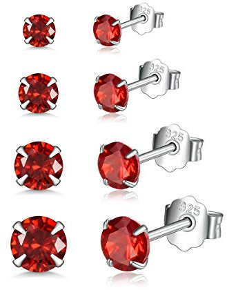 Shuxin Damen Ohrstecker Silber, 4 Paare 925 Sterling Silber Zirkonia Ohrstecker Ohrringe Set, Unisex Klein Schlafen Knorpel Ohrstecker mit 5A Zirkonia, 8 Verschieden Farben, Größe in 3, 4, 5, 6 mm