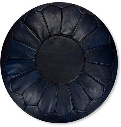 Poufs&Pillows Premium XL läderpuff – handgjord – levereras fylld – ottoman, fotpall, golvkudde (mörkblå)