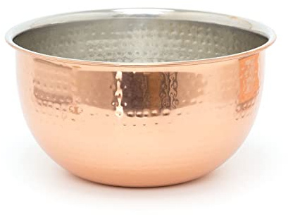 Carousel Home 20cm Silver Copper Metal Mixing Bowl Kitchen Fruit Bowl | Round, Stainless Steel, Hammered Detail, Serving Bowl
