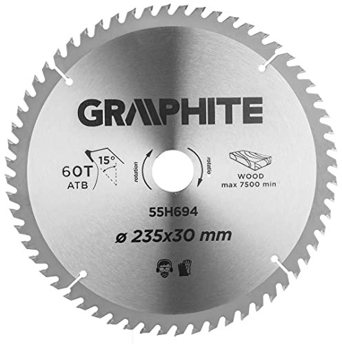 GRAPHITE Lame de scie circulaire 235x30 mm, Widia | pour bois, panneaux de particules, MDF | Bagues de réduction en set | 60 dents