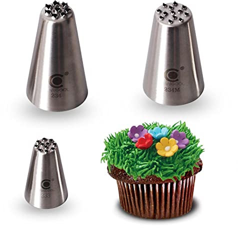 Cangool 3 professionelle Spritztülle Gras (233, 234 und 23M) zum Dekorieren von Torten und Cupcakes (Grass Piping Tips)- Düsen kompatibel mit Spritzbeutel