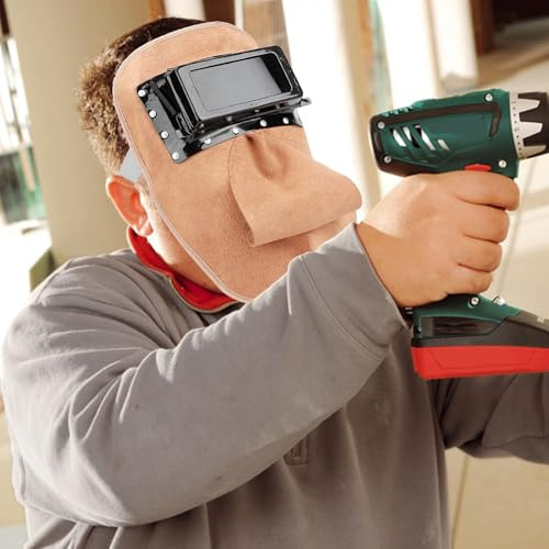 Leather Welding Helmet Solar Auto Darkening Dual Lens Welding Hood Protective Gear Heat Insulation All-round Safety Head Protection
