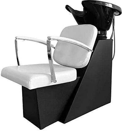 Shampoo Chair Barber Classic Shampoo Bowl Sink Chair Station for Spa Beauty Salon Hairdressing Back Wash (White)