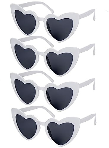 Wowtlmy 4 Pack Vintage Heart Shaped Sunglasses White Sunglasses For Women