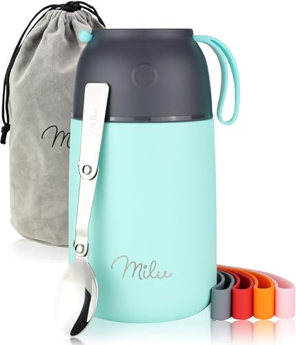Milu® Thermobehälter für Essen 800ml, Edelstahl Warmhaltebehälter mit Löffel, Thermobecher Essen, Thermo Lunchbox für Kinder, Erwachsene, Thermobox Suppen, Babybrei, Speisebehälter Mint, 800ml