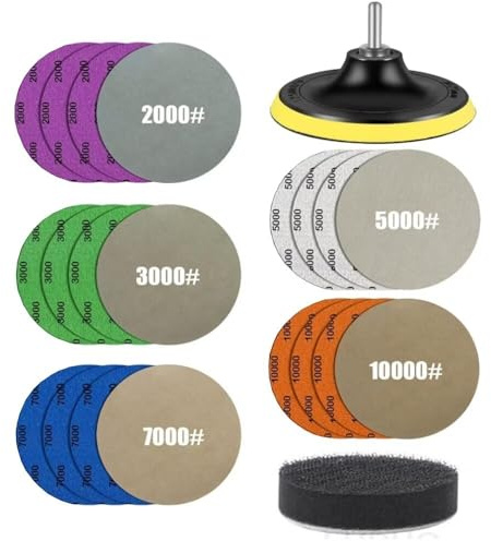 5 Inch Hook&Loop Backing Pad with 20PCS Grit 2000/3000/5000/7000/10000 Sanding Discs, Angle Grinder Attachments with 5/8-11 Threads,Soft Foam Buffer Pad, Sanding Pad for Wood Sanding Buffing