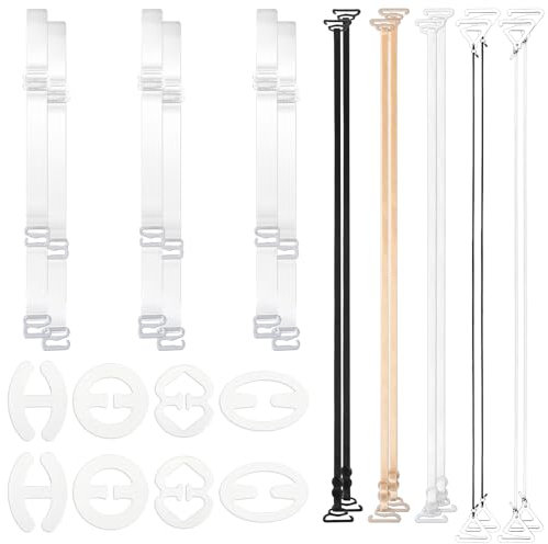 KALIONE Thin Clear Bra Straps Invisible Non-Slip Bra Replacement Shoulder Straps, 8pcs Bra Clips to Make Racerback Conceal Straps (24pcs Bra Accessories) Nude