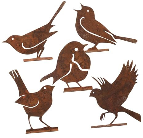 YARNOW 5stücke Teiliges Set Metall Vögel Deko Für Garten Rostige Silhouetten Ornamente Für Außenbereich Einfache Zäunen Und Ästen Rustikaler Für Terrasse Und Garten