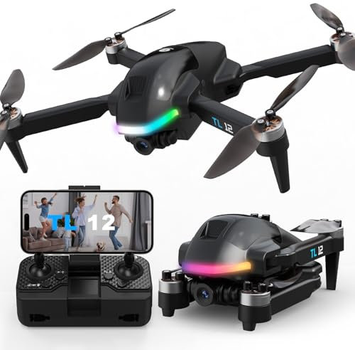Tolatoyus TL12 RGB Beleuchtete Drohnen Bürstenlose Motordrohne mit 1080P 3D Flips 3D Kamera Übertragung FPV Höhenerhaltung Start mit einem Knopf RC Quadcopter für Anfänger Mehrere Lichter