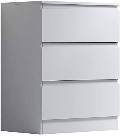 FWStyle White Gloss 3 Drawer Chest of Drawers Handleless 77 x 60 x 40cm